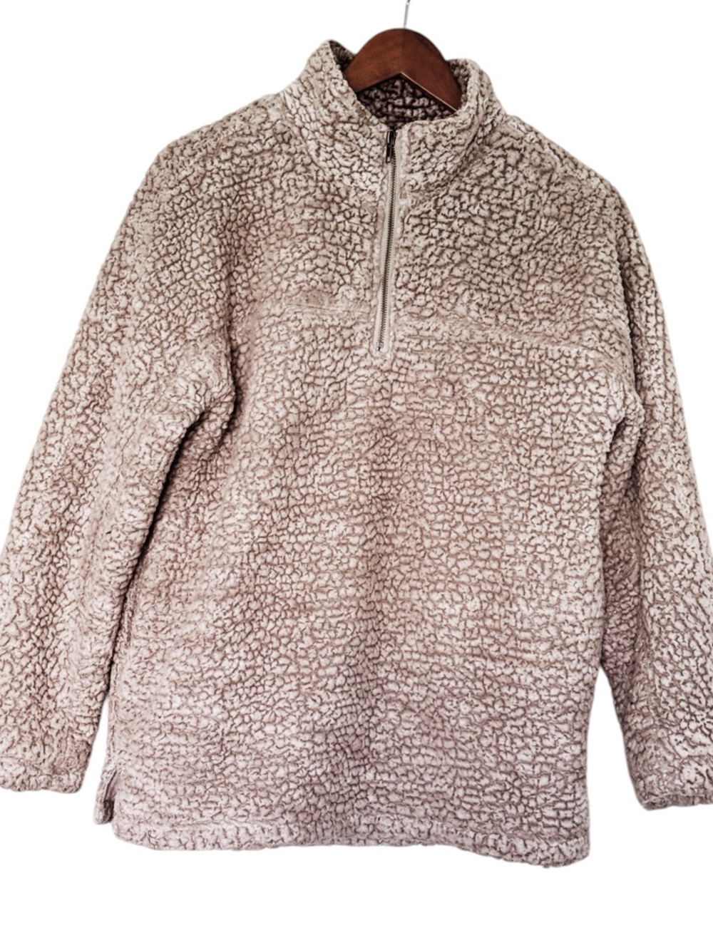 Altar'd State Taupe Sherpa Half-Zip Pullover